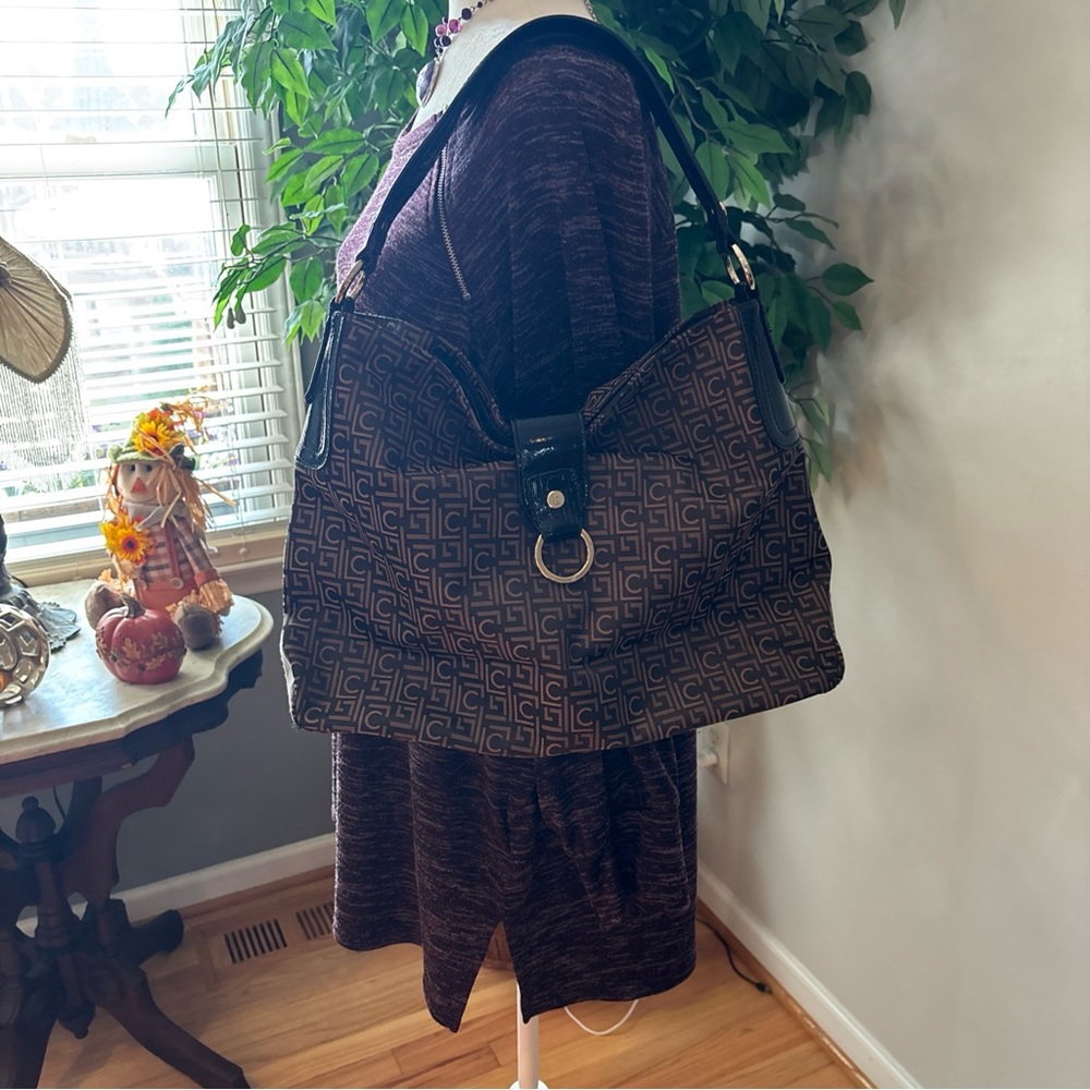 Liz Claiborne Black and Brown Patterned Shoulder Bag